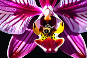 A bee within a pink, orchid blood.
